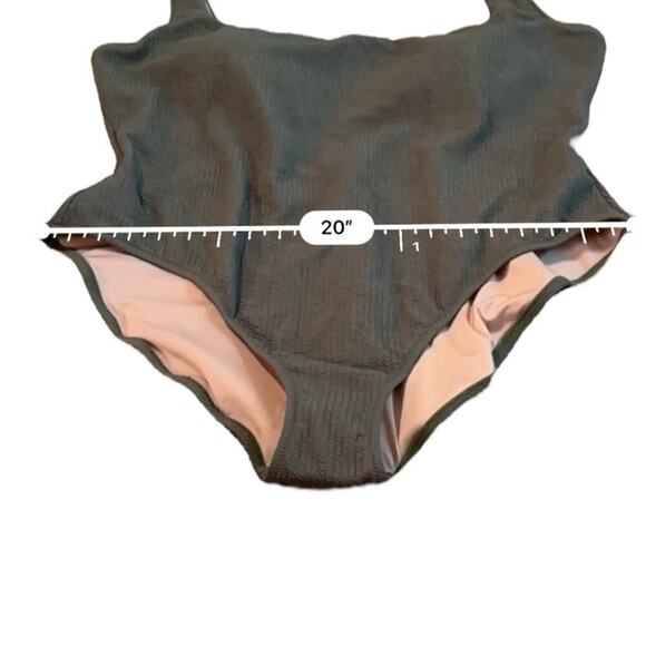J. Crew One Piece Swimsuit Green Textured Square Neck Shelf Bra Sz 22 NEW - Picture 7 of 11